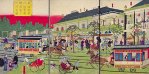 鉄道馬車往復京橋煉瓦造ヨリ竹河岸図(国立国会図書館蔵)